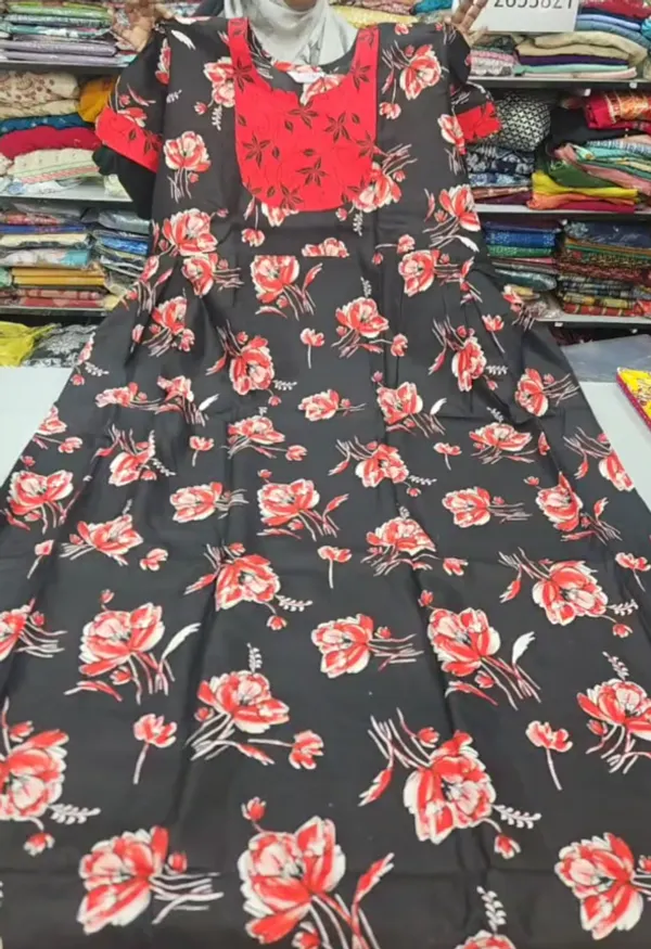 Premium Cotton Frock Style Nighty with Adjustable Rope & Side Pocket |NT3619